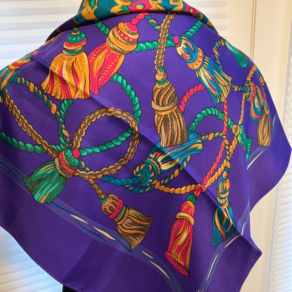 Purple Tassel Bow Print Scarf 35 Inch By 35 Inch Square